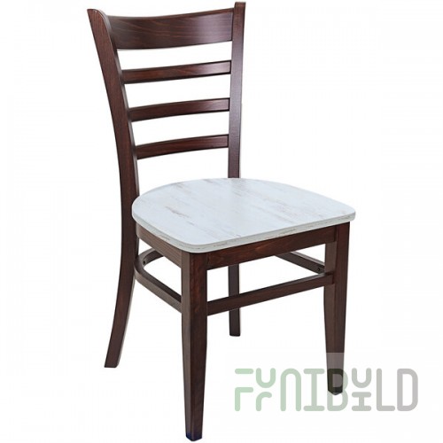 BFM Seating Berkeley Dark Walnut Beechwood Ladder Back Side Chair with Relic Antique Wash Seat