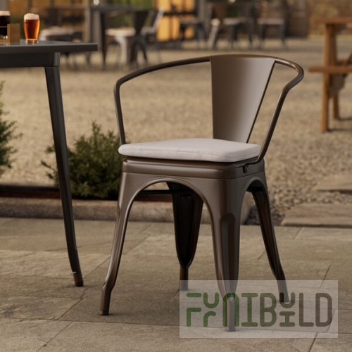 Lancaster Table & Seating Alloy Copper Outdoor Arm Chair with Gray Fabric Magnetic Cushion