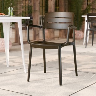Lancaster Table & Seating Alto Dune Brown Slat Back Resin Arm Chair Lancaster Table & Seating Alto Dune Brown Slat Back Resin Arm Chair