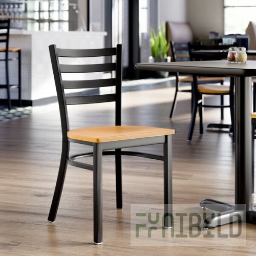 Lancaster Table & Seating Black Finish Ladder Back Chair with Natural Wood Seat - Detached Seat