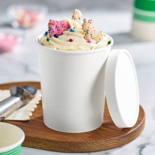Choice 1 Qt. White Paper Double-Wall Frozen Yogurt / Food Cup with Paper Lid - 25/Pack Choice 1 Qt. White Paper Double-Wall Frozen Yogurt / Food Cup with Paper Lid - 25/Pack