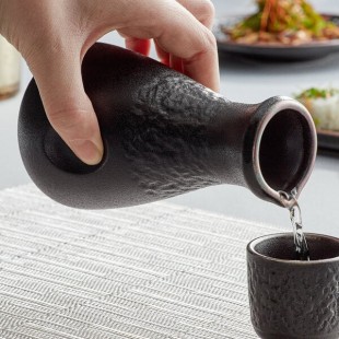 Acopa Heika 8.5 oz. Black Matte Textured Stoneware Sake Bottle - Sample