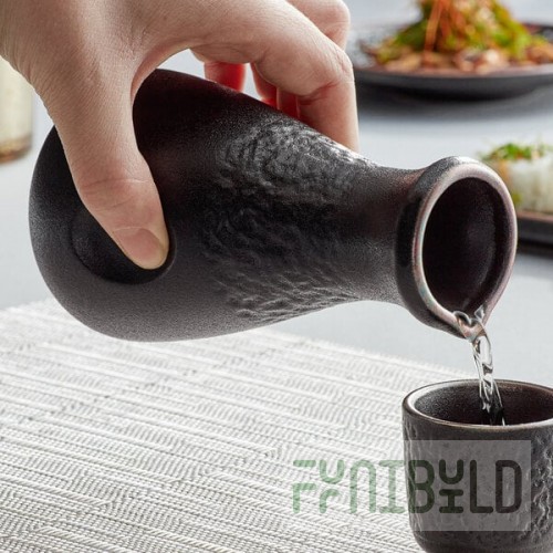 Acopa Heika 8.5 oz. Black Matte Textured Stoneware Sake Bottle - Sample
