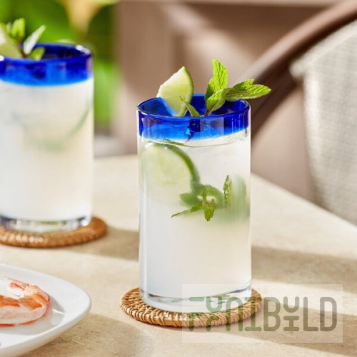 Acopa Tropic 16 oz. Cooler Glass with Blue Rim - Sample