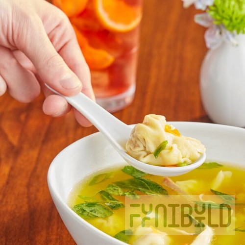 Acopa 0.6 oz. Bright White Porcelain Chinese Soup Spoon / Asian Wonton Soup Spoon - 12/Pack