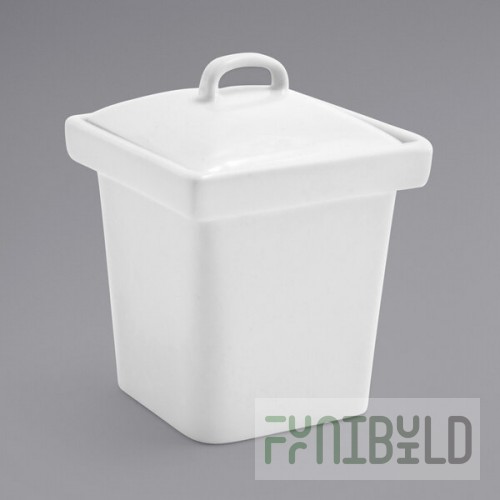 Front of the House Mod 4 oz. Bright White Square Porcelain Pot with Lid - 6/Case