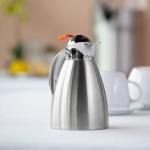 Service Ideas Marquette 33.8 oz. Brushed Stainless Steel Insulated Carafe / Server with Push Button Lid MAR10BSPB