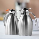 Service Ideas Marquette 33.8 oz. Brushed Stainless Steel Insulated Carafe / Server with Push Button Lid MAR10BSPB