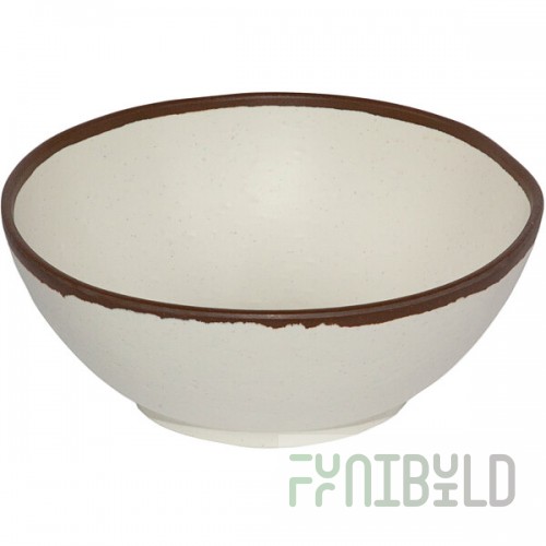 GET B-305-CRM Pottery Market 1.5 Qt. Glazed Cream Melamine Bowl with Brown Trim - 12/Case