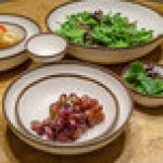 GET B-305-CRM Pottery Market 1.5 Qt. Glazed Cream Melamine Bowl with Brown Trim - 12/Case