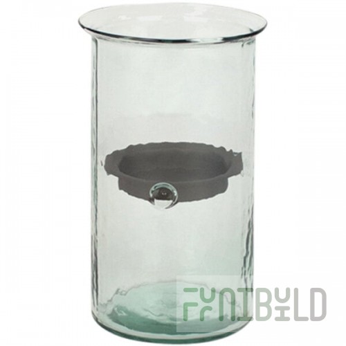 Kalalou Medium Glass Mini Cylindrical Hurricane Candle Holder with Rustic Metal Insert