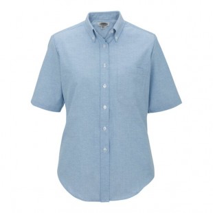 Edwards 5027 Women's Customizable Blue Short Sleeve Wrinkle-Resistant Easy-Care Oxford Dress Shirt with Soil Release - S