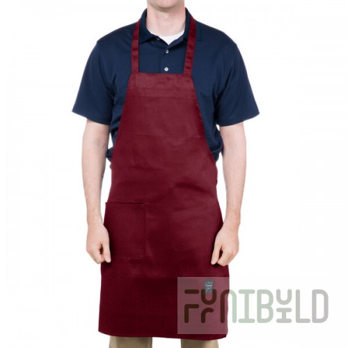 Chef Revival Burgundy Poly-Cotton Customizable Bib Apron with 1 Pocket - 34