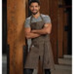 Mercer Culinary M63203BRN Metro Edge Zephyr Brown Cotton Denim Bib Apron with Adjustable Neck, Split Front, and 2 Pockets - 34 Mercer Culinary M63203BRN Metro Edge Zephyr Brown Cotton Denim Bib Apron with Adjustable Neck, Split Front, and 2 Pockets - 34