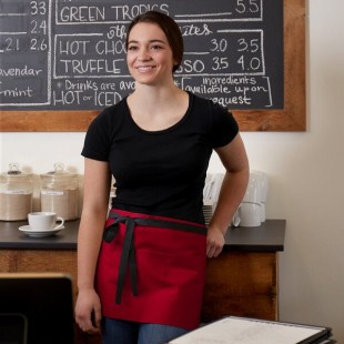 Choice Red Poly-Cotton Waist Apron with Black Webbing and 3 Pockets - 12