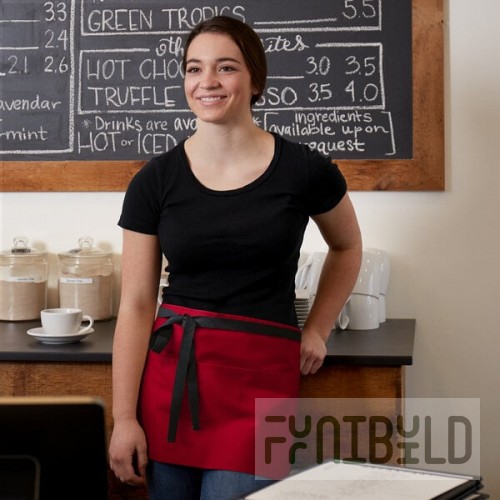 Choice Red Poly-Cotton Waist Apron with Black Webbing and 3 Pockets - 12