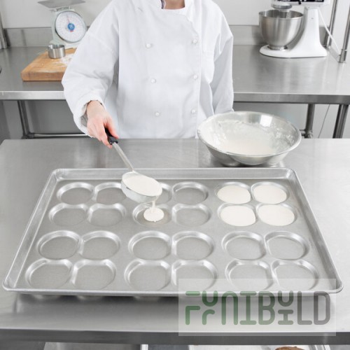Chicago Metallic 42445 Glazed Aluminized Steel 24 Mold 2.82 oz. Clustered ePAN Hamburger Bun / Muffin Top / Cookie Pan - 17 11/16