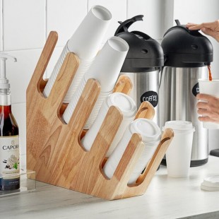 Acopa Wood 4-Section Slanted Cup and Lid Organizer Acopa Wood 4-Section Slanted Cup and Lid Organizer