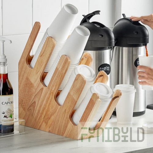 Acopa Wood 4-Section Slanted Cup and Lid Organizer