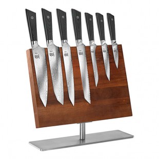 Mercer Culinary 8-Piece Damascus-Style Knife Set with Magnetic Acacia Stand and Stainless Steel Base M21947