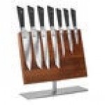 Mercer Culinary 8-Piece Damascus-Style Knife Set with Magnetic Acacia Stand and Stainless Steel Base M21947