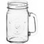 Acopa Rustic Charm 16 oz. County Fair Drinking Jar / Mason Jar with Handle and Gold Metal Lid - 12/Case