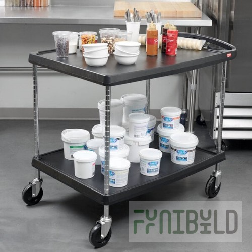 Metro myCart MY2636-25BL Black Utility Cart with Two Shelves and Chrome Posts - 28