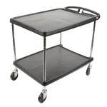 Metro myCart MY2636-25BL Black Utility Cart with Two Shelves and Chrome Posts - 28 Metro myCart MY2636-25BL Black Utility Cart with Two Shelves and Chrome Posts - 28
