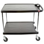 Metro myCart MY2636-25BL Black Utility Cart with Two Shelves and Chrome Posts - 28 Metro myCart MY2636-25BL Black Utility Cart with Two Shelves and Chrome Posts - 28