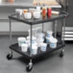 Metro myCart MY2636-25BL Black Utility Cart with Two Shelves and Chrome Posts - 28 Metro myCart MY2636-25BL Black Utility Cart with Two Shelves and Chrome Posts - 28