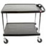 Metro myCart MY2636-25BL Black Utility Cart with Two Shelves and Chrome Posts - 28 Metro myCart MY2636-25BL Black Utility Cart with Two Shelves and Chrome Posts - 28