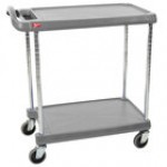 Metro myCart MY2636-25BL Black Utility Cart with Two Shelves and Chrome Posts - 28 Metro myCart MY2636-25BL Black Utility Cart with Two Shelves and Chrome Posts - 28