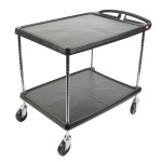 Metro myCart MY2636-25BL Black Utility Cart with Two Shelves and Chrome Posts - 28 Metro myCart MY2636-25BL Black Utility Cart with Two Shelves and Chrome Posts - 28