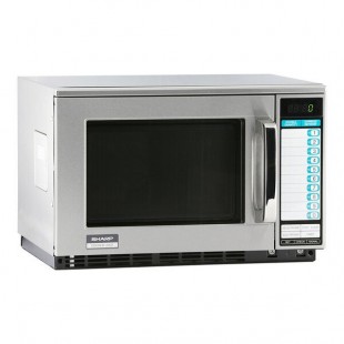 Sharp R22GTF Stainless Steel Heavy-Duty Commercial Microwave with Touch Controls and 20 Programmable Memories - 1,200W, 120V