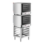 Cooking Performance Group COH-D4-M Double Stacked Electric Digital 4 Tray Half Size Convection Oven with Moisture Injection and Stand - 208-240V