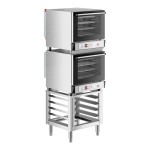 Cooking Performance Group COH-D4-M Double Stacked Electric Digital 4 Tray Half Size Convection Oven with Moisture Injection and Stand - 208-240V