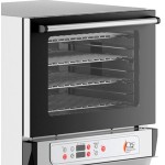 Cooking Performance Group COH-D4-M Double Stacked Electric Digital 4 Tray Half Size Convection Oven with Moisture Injection and Stand - 208-240V