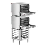 Cooking Performance Group COH-D4-M Double Stacked Electric Digital 4 Tray Half Size Convection Oven with Moisture Injection and Stand - 208-240V
