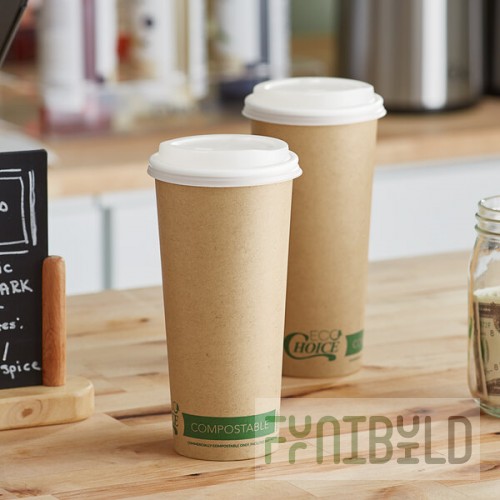 EcoChoice 24 oz. Kraft Compostable Paper Hot Cup and PLA Lid - 50/Case