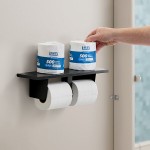 Lavex Two-Roll Stainless Steel Matte Black Toilet Tissue Dispenser with Utility Shelf Lavex Two-Roll Stainless Steel Matte Black Toilet Tissue Dispenser with Utility Shelf