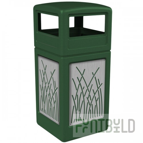 Commercial Zone 732916099 42 Gallon Green Square Trash Can with Stainless Steel Reed Panels and Dome Lid