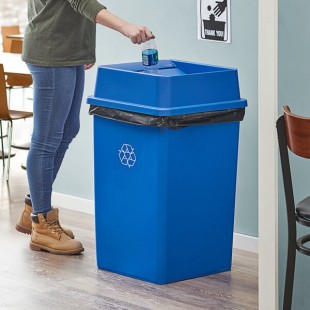Lavex 35 Gallon Blue Square Recycle Bin with Swing Lid