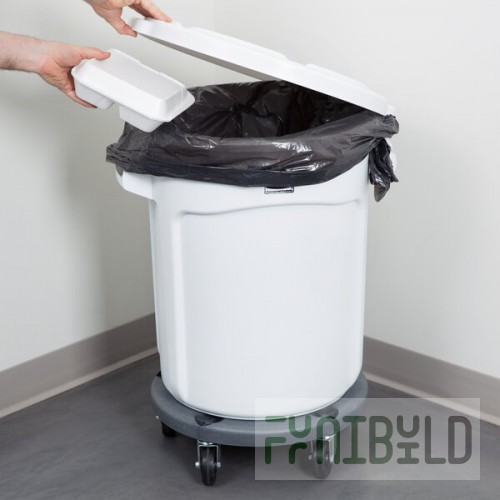 Rubbermaid® BRUTE 20 Gallon White Round Trash Can, Lid, and Dolly Kit