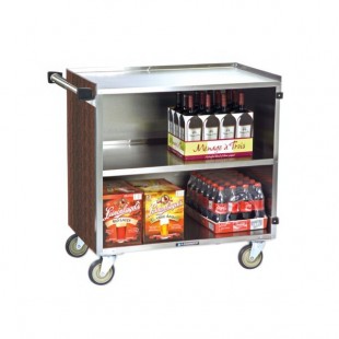 Lakeside 644W 3 Shelf Medium Duty Stainless Steel Utility Cart with Enclosed Base and Walnut Finish - 22 1/2