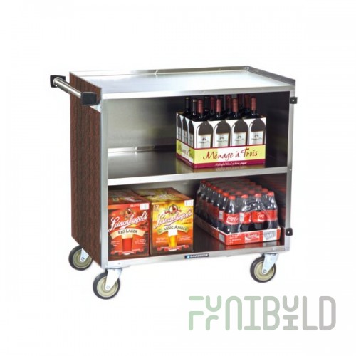 Lakeside 644W 3 Shelf Medium Duty Stainless Steel Utility Cart with Enclosed Base and Walnut Finish - 22 1/2