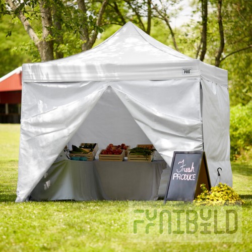 Backyard Pro Courtyard Series 10' x 10' White Straight Leg Aluminum Instant Pop Up Canopy Tent Deluxe Kit with 4 Side Walls