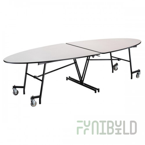 National Public Seating MTE10-PWTMPC 10' Elliptical Mobile Plywood Cafeteria Table with Powder Coated Frame and T-Molding Edge