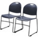 National Public Seating 855-CL Commercialine Navy Blue Plastic Stackable Chair with Black Steel Sled Base