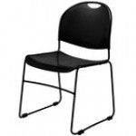 National Public Seating 855-CL Commercialine Navy Blue Plastic Stackable Chair with Black Steel Sled Base