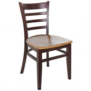 BFM Seating Berkeley Dark Walnut Beechwood Ladder Back Side Chair with Autumn Ash Wood Seat
